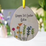 Personalised First Easter Floral Wooden Decoration And Card