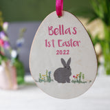 Personalised First Easter Rabbit Wooden Decoration And Card