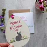 Personalised First Easter Rabbit Wooden Decoration And Card