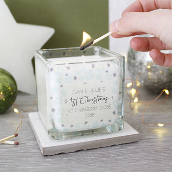 New Home Christmas Snowflake Scented Square Candle - Olivia Morgan Ltd