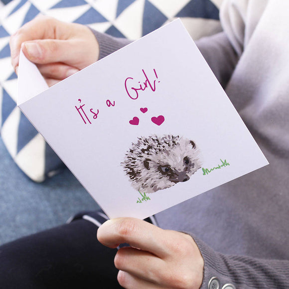 It's A Girl Hedgehog Announcement New Baby Card
