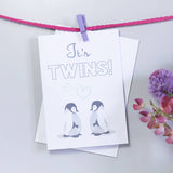 It's Twins Baby Penguin New Baby Announcement Card