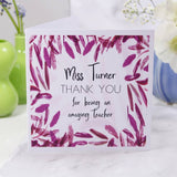 Teacher Thank You Patterned Personalised Card - Olivia Morgan Ltd