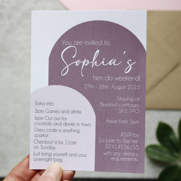 Hen Do Invitations Printed And Personalised With Envelopes