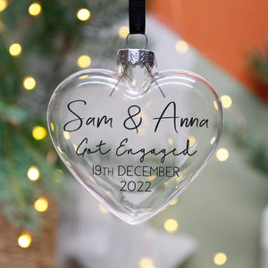 Engagement glass heart bauble decoration 