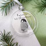 First Christmas Baby Penguin Personalised Bauble - Olivia Morgan Ltd