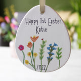 First Easter Floral Ceramic Egg Hanging Decoration