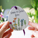 First Easter Floral Ceramic Egg Hanging Decoration