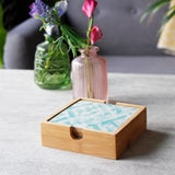 Set Of Patterned  Bamboo Coasters And Holder For Him