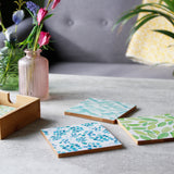 Set Of Patterned  Bamboo Coasters And Holder For Him