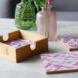 Set Of Patterned  Bamboo Coasters And Holder For Her