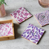 Set Of Patterned  Bamboo Coasters And Holder For Her