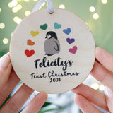 Rainbow Baby First Christmas Penguin Wooden Tree Decoration