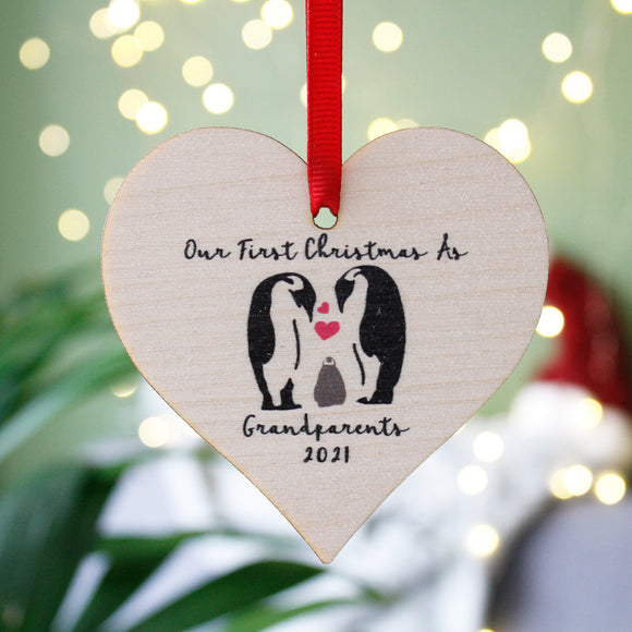 Penguin First Christmas as Grandparents Wooden Decoration