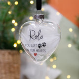 Paw Prints Our Hearts Memorial Feather Christmas Bauble