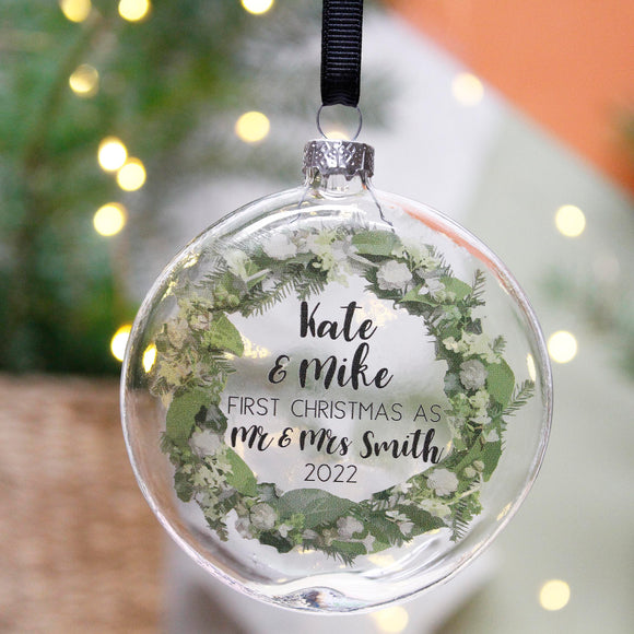 First Christmas As Mr And Mrs Wreath Bauble