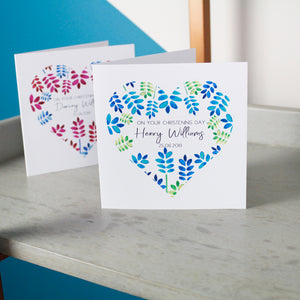 Floral Heart Personalised Christening Card - Olivia Morgan Ltd