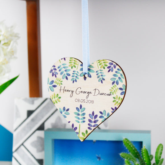 New Born Personalised Wooden Heart Decoration - Olivia Morgan Ltd