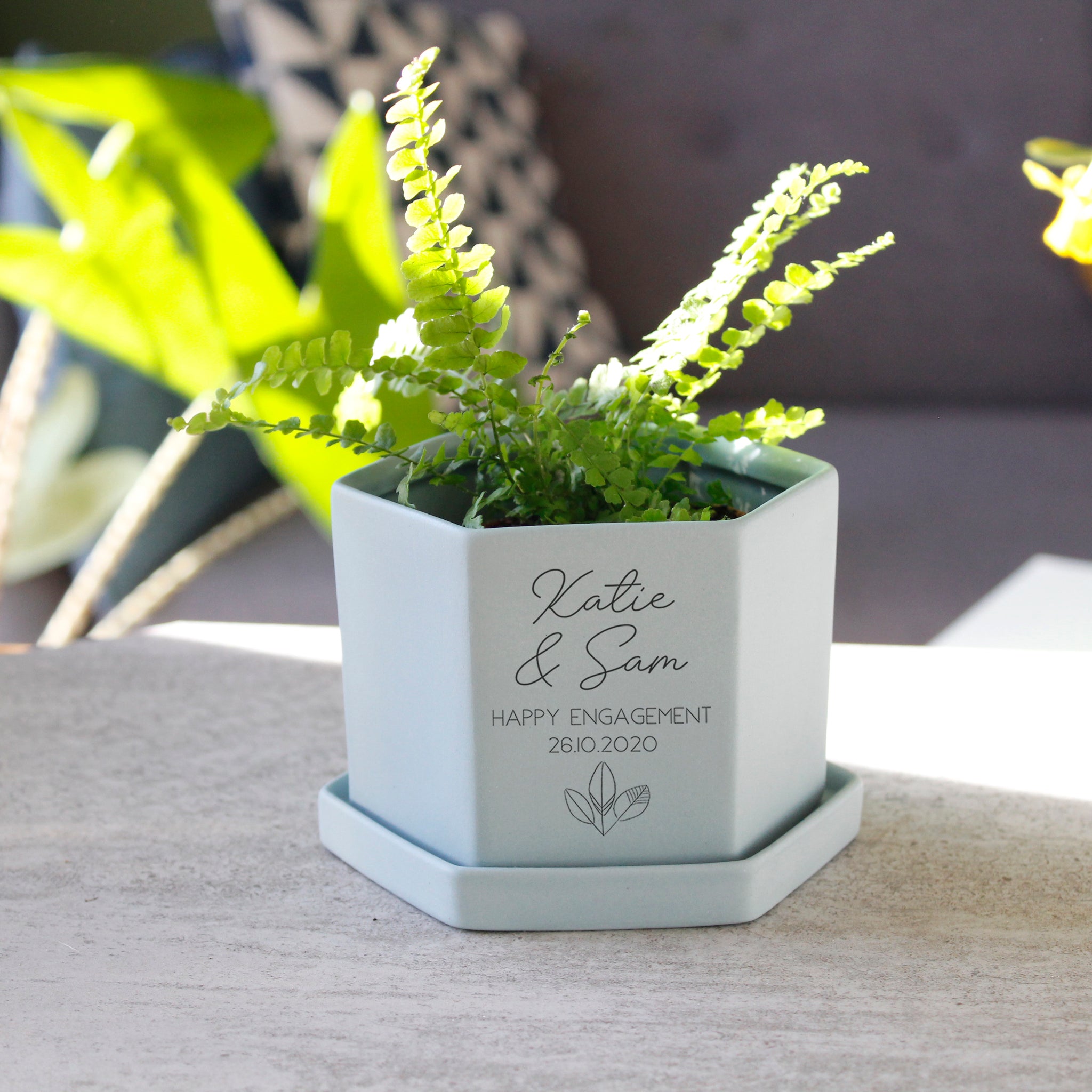 engagement plant pot Engagement Congratulations Personalised Hexagon Plant Pot – Olivia Morgan  Ltd