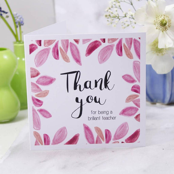 Teacher Thank You Patterned Card - Olivia Morgan Ltd