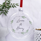 Couples Mistletoe Wreath Personalised Christmas Bauble - Olivia Morgan Ltd