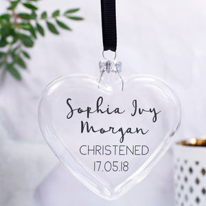 Christening Personalised Heart Bauble For Girls And Boys - Olivia Morgan Ltd