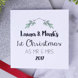 First Christmas As Mr And Mrs Personalised Mistletoe Card - Olivia Morgan Ltd