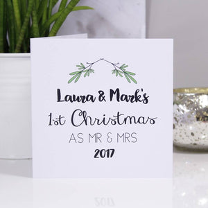First Christmas As Mr And Mrs Personalised Mistletoe Card - Olivia Morgan Ltd