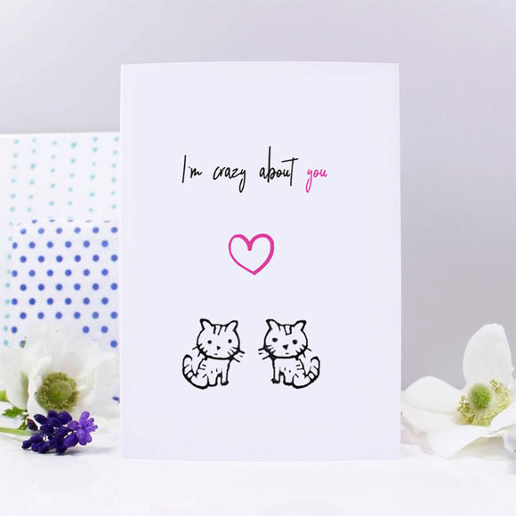 Crazy About You Cat Anniversary Card - Olivia Morgan Ltd