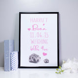 Baby Girl Personalised Hedgehog Print - Olivia Morgan Ltd