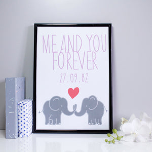 Me and You Forever Personalised Elephant Anniversary Print - Olivia Morgan Ltd