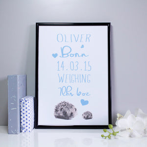 Baby Boy Personalised Hedgehog Print - Olivia Morgan Ltd