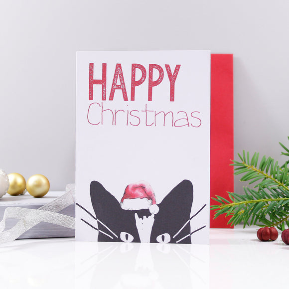 Cat Santa Hat Christmas Card - Olivia Morgan Ltd