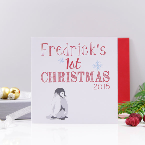 Baby Penguin First Christmas Personalised Card - Olivia Morgan Ltd
