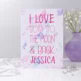 I Love You To The Moon And Back Watercolour Personalised Card - Olivia Morgan Ltd