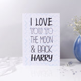 I Love You To The Moon And Back Personalised Card For Him - Olivia Morgan Ltd