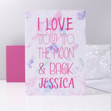 I Love You To The Moon And Back Watercolour Personalised Card - Olivia Morgan Ltd