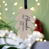 First Christmas Oak Leaf  Hanging Wooden Decoration