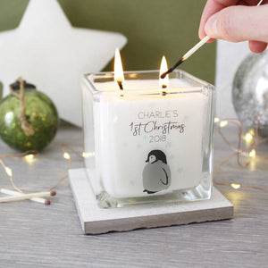 Baby Penguin First Christmas Scented Square Candle - Olivia Morgan Ltd
