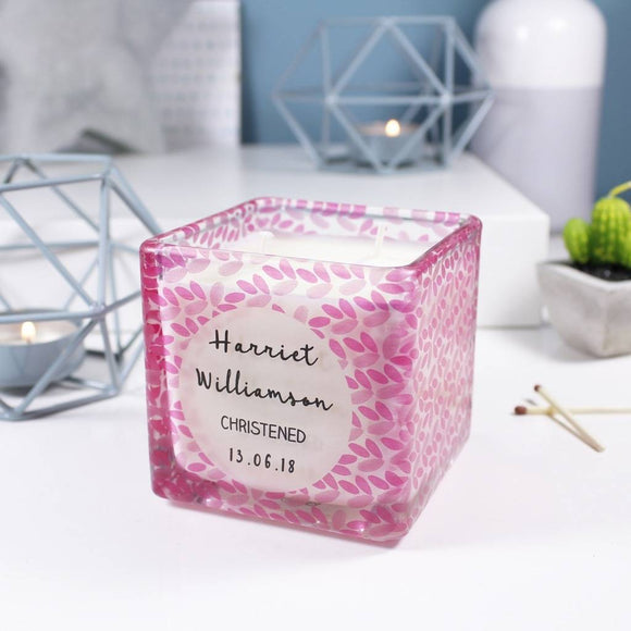 Patterned Christening Personalised Square Scented Candle - Olivia Morgan Ltd