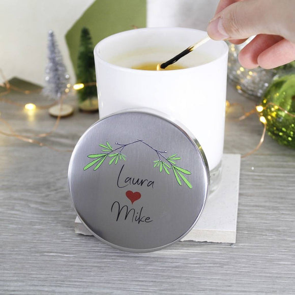 Couple Mistletoe Christmas Scented Candle With Lid - Olivia Morgan Ltd