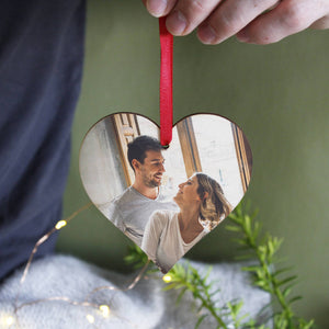 Couples Photo Wooden Heart Personalised Christmas Decoration - Olivia Morgan Ltd