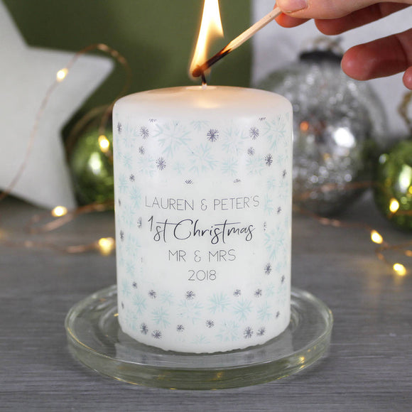 First Christmas As Mr And Mrs Snowflake Candle - Olivia Morgan Ltd