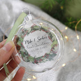 First Christmas As Mr And Mrs Wreath Flat Bauble - Olivia Morgan Ltd