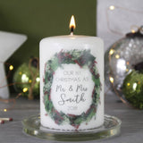 First Christmas As Mr And Mrs Wreath Candle - Olivia Morgan Ltd