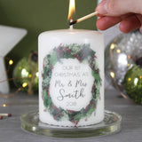 First Christmas As Mr And Mrs Wreath Candle - Olivia Morgan Ltd