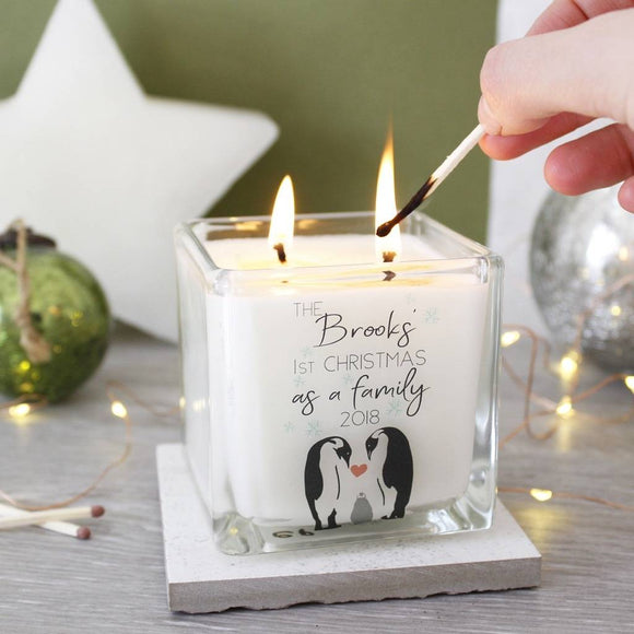 First Family Christmas Penguin Scented Square Candle - Olivia Morgan Ltd