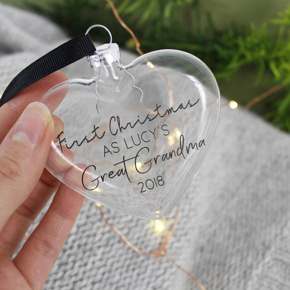 Grandparent First Christmas Glass Heart Bauble - Olivia Morgan Ltd