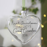Grandparent First Christmas Glass Heart Bauble - Olivia Morgan Ltd