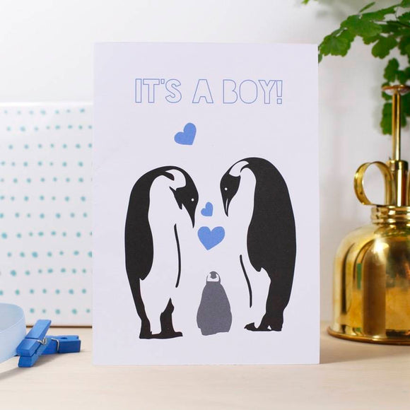 It's A Boy Penguin Family New Baby Card